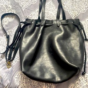 Madewell medium drawstring bag in black leather